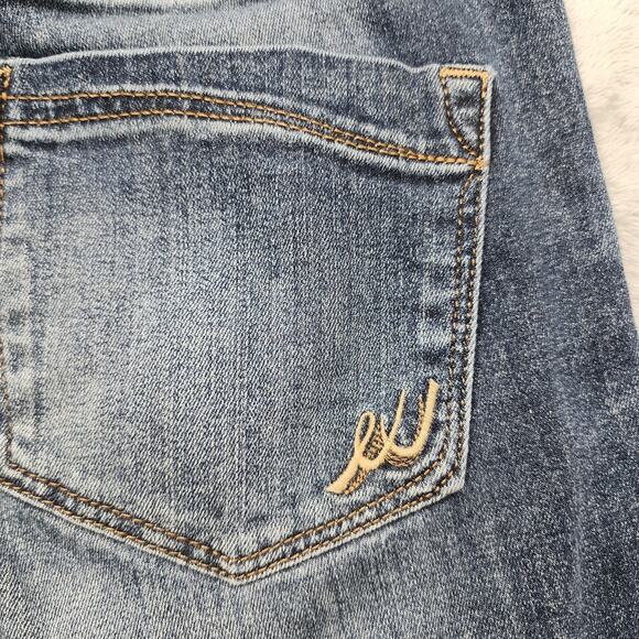Express Jeans Womens 4 Blue Mid Rise Cropped Skinny Leg Stretch Denim Distressed - Picture 5 of 15